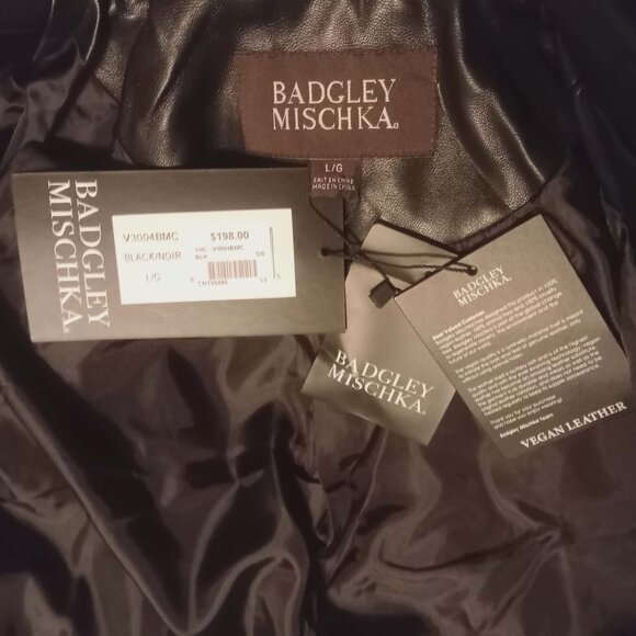 Badgley Mischka Vegan Leather Long Trench Coat | Classic Rock Style NWT (Size L) - Picture 3 of 6